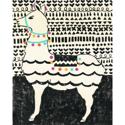 Party Llama II Black Modern Wood Framed Art Print with Double Matting by Zarris, Chariklia