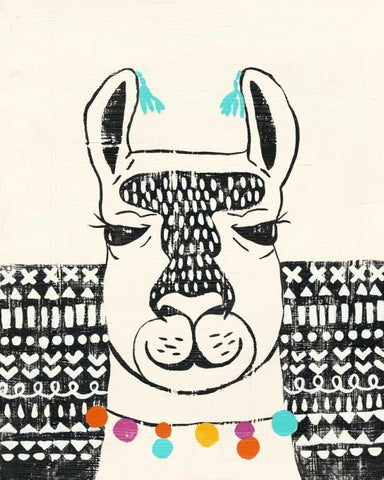 Party Llama III Black Ornate Wood Framed Art Print with Double Matting by Zarris, Chariklia