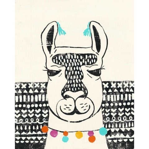 Party Llama III Black Modern Wood Framed Art Print by Zarris, Chariklia