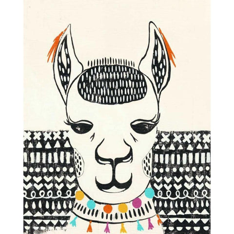 Party Llama IV Black Modern Wood Framed Art Print with Double Matting by Zarris, Chariklia