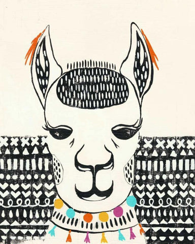 Party Llama IV Black Ornate Wood Framed Art Print with Double Matting by Zarris, Chariklia