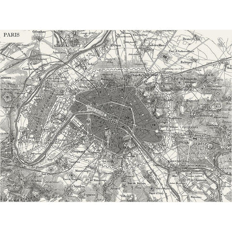 Custom B and W Map of Paris Gold Ornate Wood Framed Art Print with Double Matting by Vision Studio