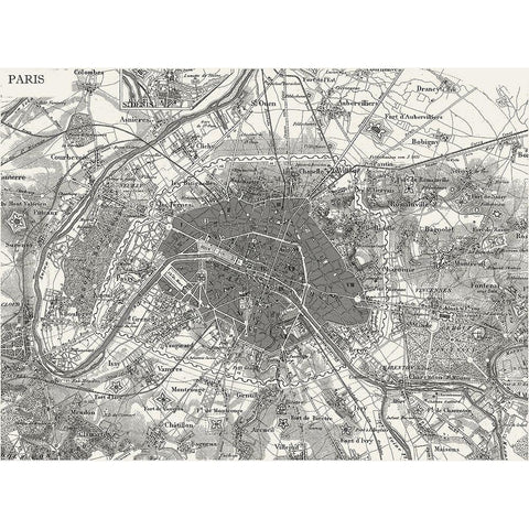 Custom B and W Map of Paris Black Modern Wood Framed Art Print with Double Matting by Vision Studio