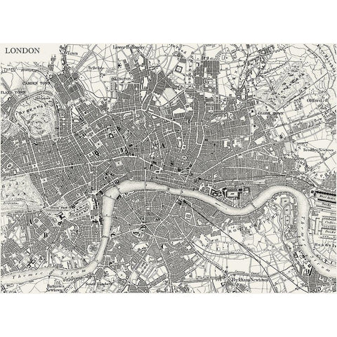 Custom B and W Map of London Black Modern Wood Framed Art Print with Double Matting by Vision Studio