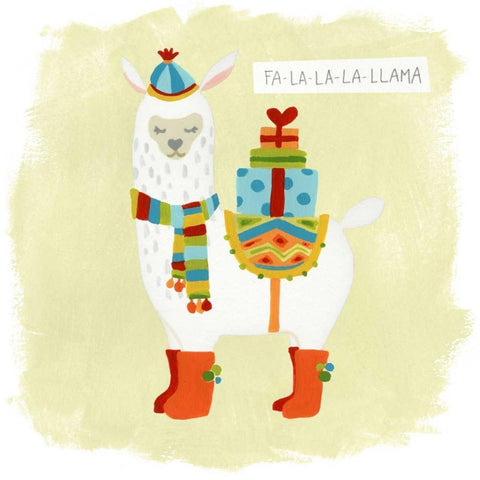 Fa-la-la-la Llama I White Modern Wood Framed Art Print by Vess, June Erica