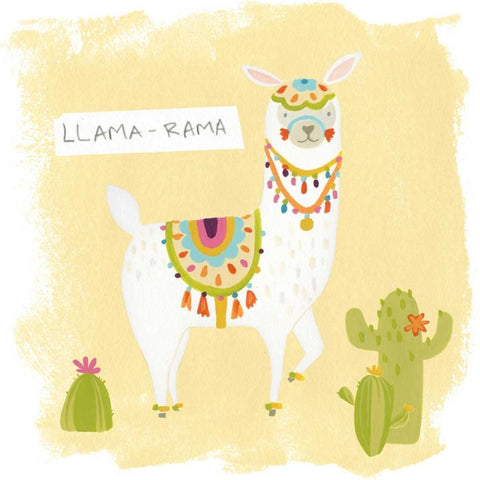 Pom Pom Llama Rama III White Modern Wood Framed Art Print by Vess, June Erica