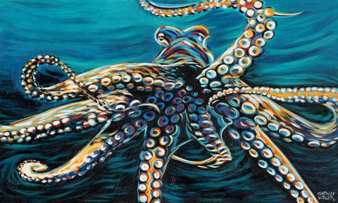 Wild Octopus II White Modern Wood Framed Art Print with Double Matting by Vitaletti, Carolee