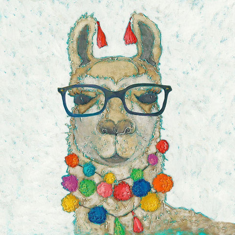 Llama Love with Glasses I White Modern Wood Framed Art Print with Double Matting by Zarris, Chariklia