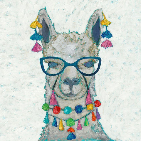 Llama Love with Glasses II White Modern Wood Framed Art Print by Zarris, Chariklia