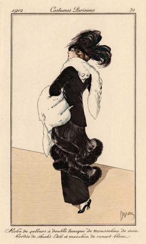 Vintage French Fashion I White Modern Wood Framed Art Print with Double Matting by Unknown