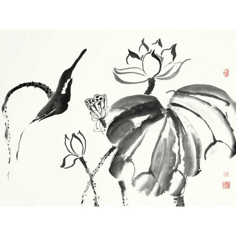 Lotus Study I Black Modern Wood Framed Art Print with Double Matting by Rae, Nan