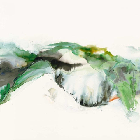 Green Terrain I White Modern Wood Framed Art Print with Double Matting by Jasper, Sisa