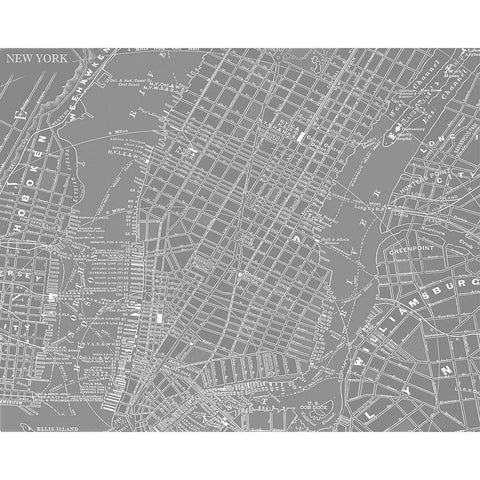 Custom Grey Map of New York Gold Ornate Wood Framed Art Print with Double Matting by Vision Studio