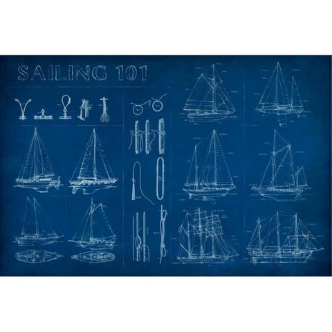 Sailing Infograph Black Modern Wood Framed Art Print with Double Matting by Harper, Ethan