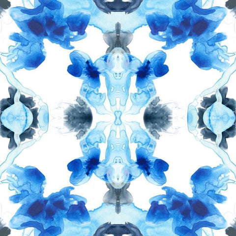 Blue Kaleidoscope IV White Modern Wood Framed Art Print with Double Matting by Vess, June Erica