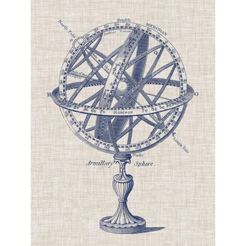 Armillary Sphere on Linen I White Modern Wood Framed Art Print by Vision Studio