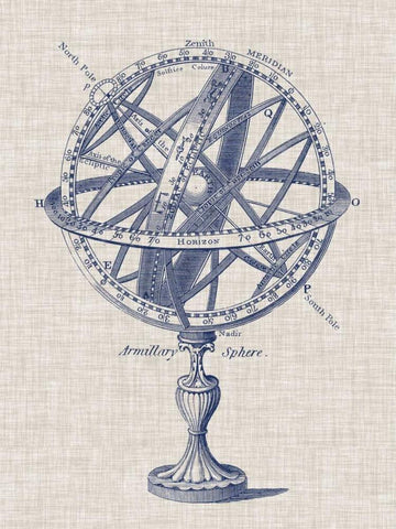 Armillary Sphere on Linen I Black Ornate Wood Framed Art Print with Double Matting by Vision Studio