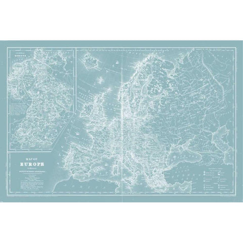 Map of Europe on Aqua Gold Ornate Wood Framed Art Print with Double Matting by Mitchell