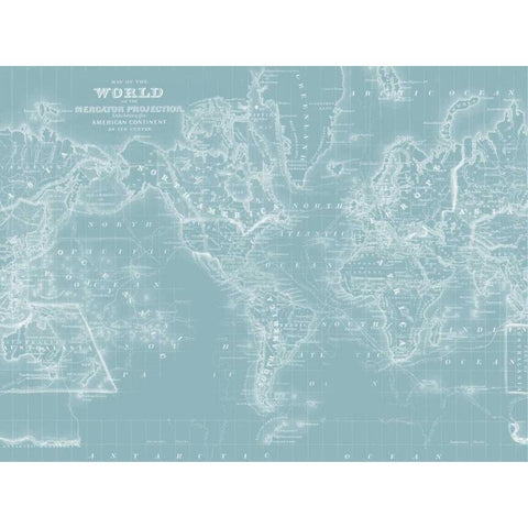 World Map on Aqua White Modern Wood Framed Art Print by Mitchell