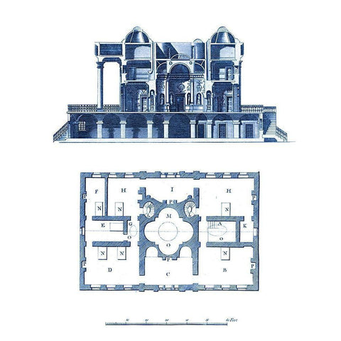 Custom Architectural Blueprint III Gold Ornate Wood Framed Art Print with Double Matting by George, Andrew Cook