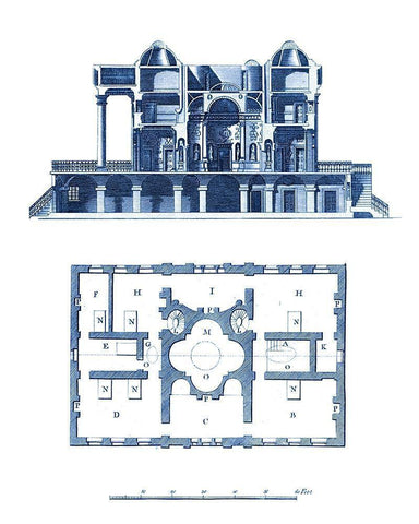 Custom Architectural Blueprint III Black Ornate Wood Framed Art Print with Double Matting by George, Andrew Cook