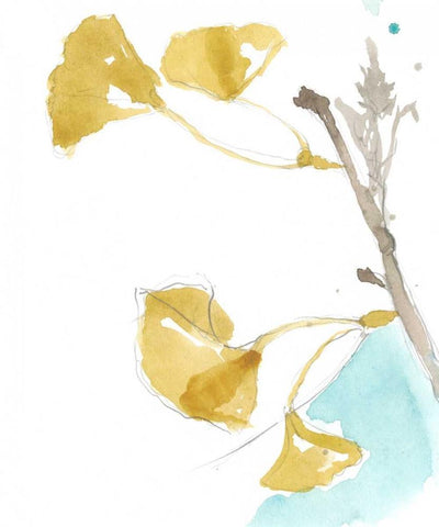 Ginkgo on Dusty Teal IV White Modern Wood Framed Art Print with Double Matting by Goldberger, Jennifer