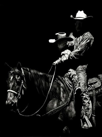 Scratchboard Rodeo II Black Ornate Wood Framed Art Print with Double Matting by Chapman, Julie T.