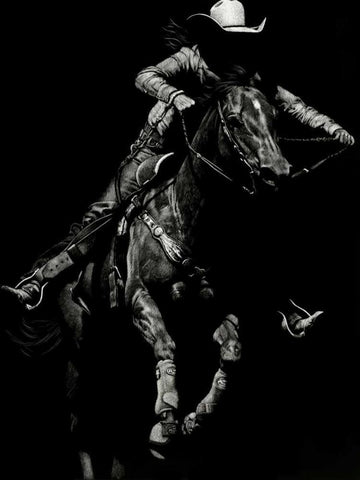 Scratchboard Rodeo IV White Modern Wood Framed Art Print with Double Matting by Chapman, Julie T.