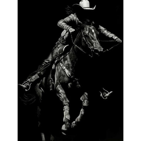 Scratchboard Rodeo IV Black Modern Wood Framed Art Print by Chapman, Julie T.