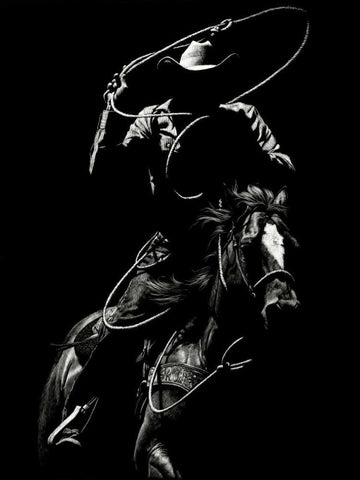 Scratchboard Rodeo VII Black Ornate Wood Framed Art Print with Double Matting by Chapman, Julie T.