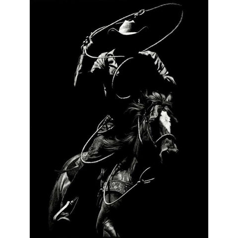 Scratchboard Rodeo VII Black Modern Wood Framed Art Print by Chapman, Julie T.