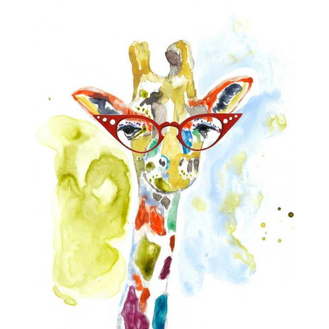 Smarty-Pants Giraffe White Modern Wood Framed Art Print by Goldberger, Jennifer