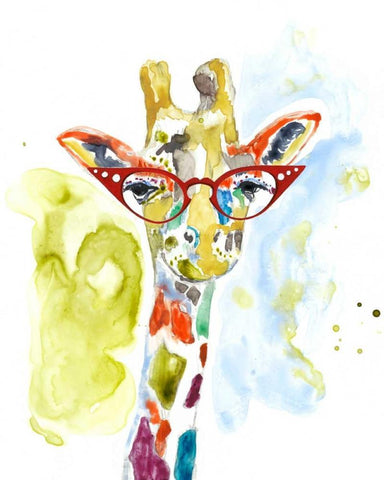 Smarty-Pants Giraffe White Modern Wood Framed Art Print with Double Matting by Goldberger, Jennifer