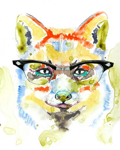 Smarty-Pants Fox White Modern Wood Framed Art Print with Double Matting by Goldberger, Jennifer