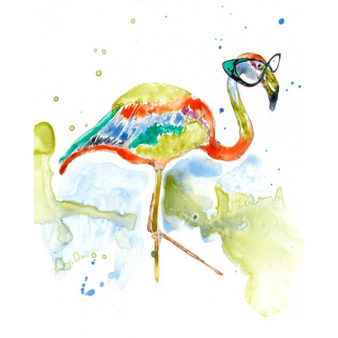 Smarty-Pants Flamingo White Modern Wood Framed Art Print by Goldberger, Jennifer