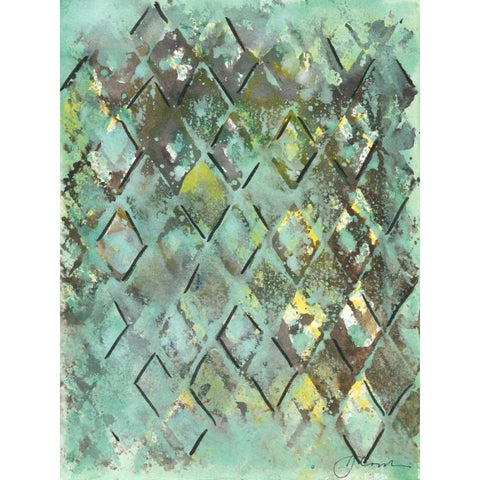 Lattice in Green I Black Modern Wood Framed Art Print with Double Matting by Combs, Joyce