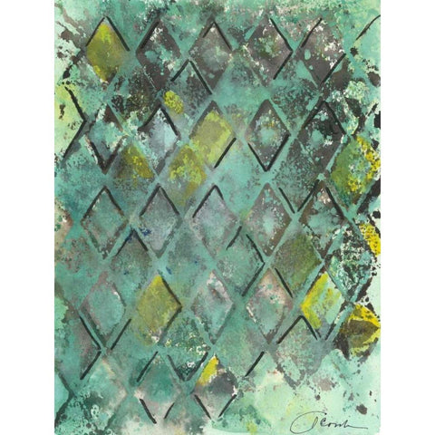 Lattice in Green II Black Modern Wood Framed Art Print with Double Matting by Combs, Joyce