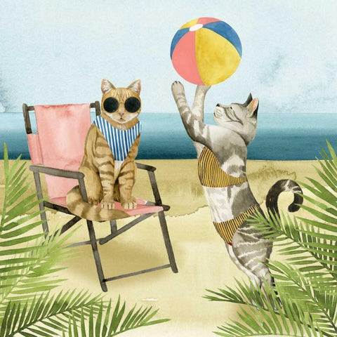 Coastal Kitties I White Modern Wood Framed Art Print by Popp, Grace