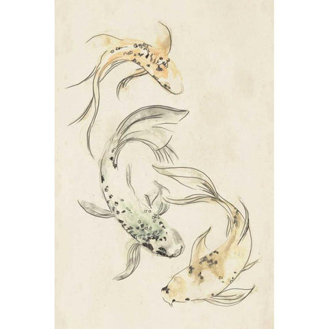 Koi Dance I Black Modern Wood Framed Art Print with Double Matting by Vess, June Erica