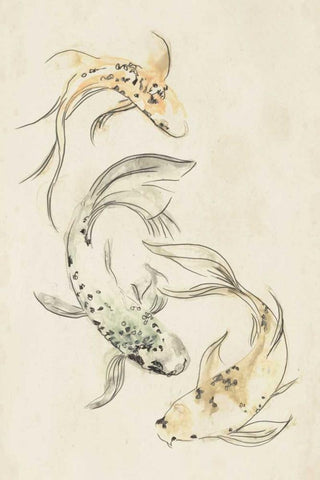 Koi Dance I White Modern Wood Framed Art Print with Double Matting by Vess, June Erica