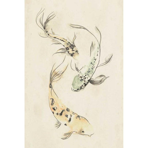 Koi Dance II Black Modern Wood Framed Art Print with Double Matting by Vess, June Erica