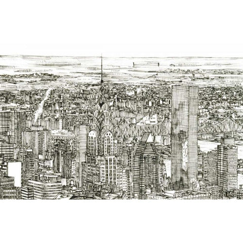 Skyline Sketch I Gold Ornate Wood Framed Art Print with Double Matting by Wang, Melissa