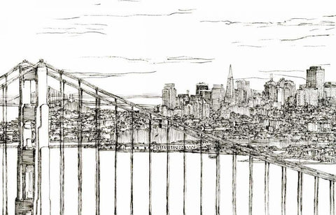 Skyline Sketch II Black Ornate Wood Framed Art Print with Double Matting by Wang, Melissa