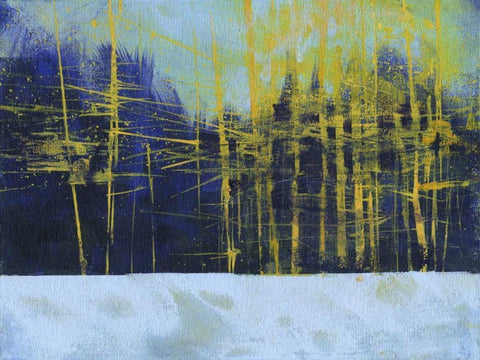 Golden Winter Pines White Modern Wood Framed Art Print with Double Matting by Bailey, Paul