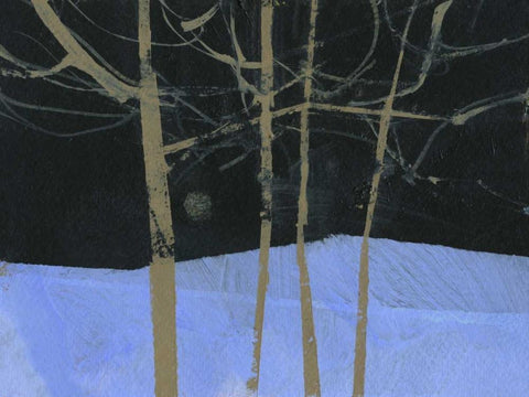 Four Trees and the Moon II Black Ornate Wood Framed Art Print with Double Matting by Bailey, Paul
