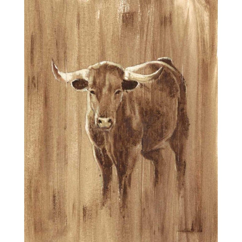 Wood Panel Longhorn Black Modern Wood Framed Art Print with Double Matting by Harper, Ethan