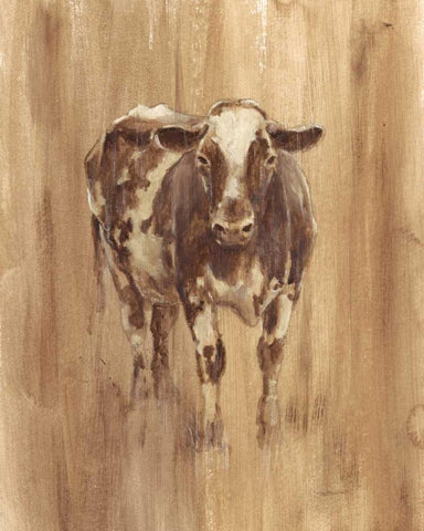 Wood Panel Cow White Modern Wood Framed Art Print with Double Matting by Harper, Ethan