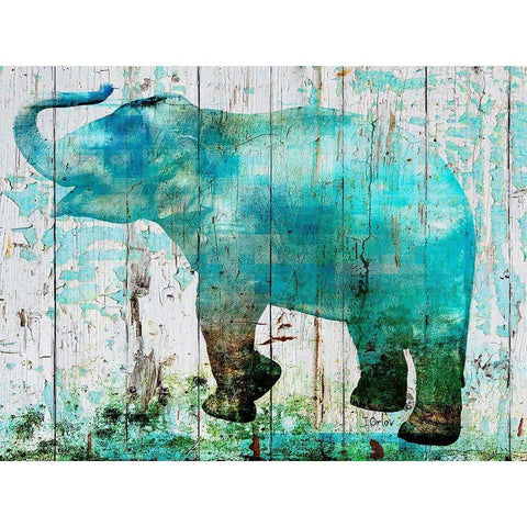 Blue Elephant Black Modern Wood Framed Art Print by Orlov, Irena