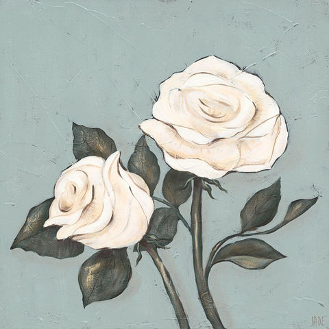 Two Tan Roses Black Modern Wood Framed Art Print with Double Matting by Reynolds, Jade