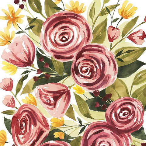 Rouge Bouquet I Black Modern Wood Framed Art Print with Double Matting by Popp, Grace
